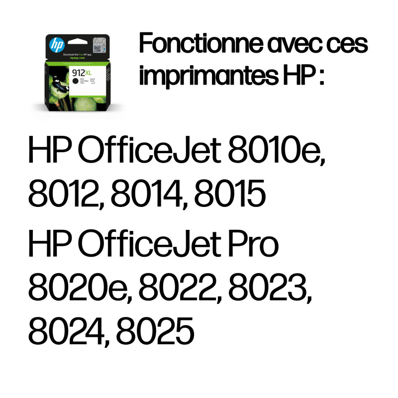 HP 912XL Cartouche d'encre noire authentique, grande capacité