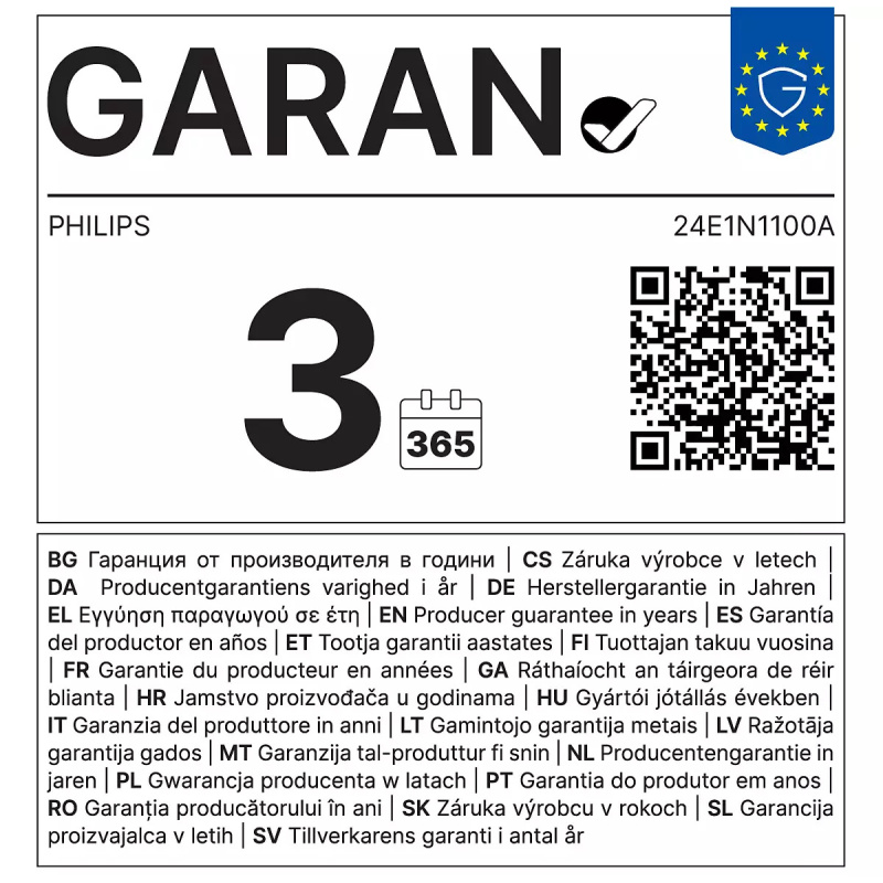 Philips 1000 series 24E1N1100A/00 écran plat de PC 60,5 cm (23.8") 1920 x 1080 pixels Full HD LCD Noir