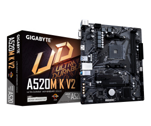 GIGABYTE Carte mère A520M K V2 - Prend en charge les processeurs AMD Ryzen série 5000 AM4, jusqu'à 5100MHz DDR4 (OC), PCIe Gen3 x4 M.2, LAN GbE, USB 3.2 Gen 1