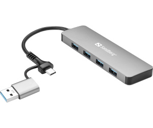 Sandberg USB-C/A to 4xUSB 3.0 Hub USB 3.2 Gen 1 (3.1 Gen 1) Type-A + Type-C 5000 Mbit/s Aluminium