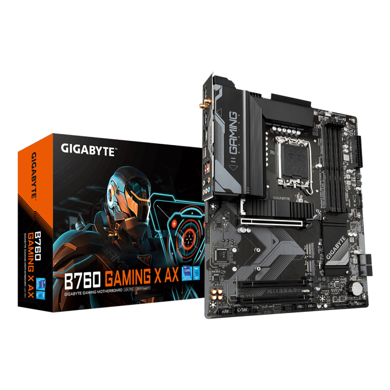 GIGABYTE B760 GAMING X AX Carte Mère - Compatible avec les processeurs Intel Core 14e génération, VRM numérique 8+1+1 phases, jusqu'à 7600MHz DDR5 (OC), 3x PCIe 4.0 M.2, Wi-Fi 6E, 2.5GbE LAN, USB 3.2 Gen 2