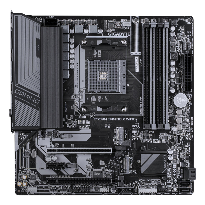 GIGABYTE B550M GAMING X WIFI6 Carte mère - Processeurs AMD Ryzen 5000, VRM 5+3 phases, jusqu'à 3200 MHz DDR4, 1x M.2 PCIe 4.0 + 1x M.2 PCIe 3.0, Wi-Fi 6, LAN 1 GbE, USB 3.2 Gen 1