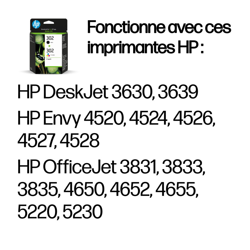 HP Pack de 2 cartouches d'encre noire/3 couleurs authentiques 302