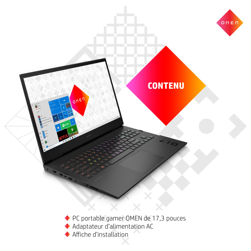 OMEN by HP 17-ck2013nf Intel® Core™ i7 i7-13700HX Ordinateur portable 43,9 cm (17.3") Quad HD 32 Go DDR5-SDRAM 1 To SSD NVIDIA GeForce RTX 4090 Wi-Fi 6E (802.11ax) Windows 11 Home Noir