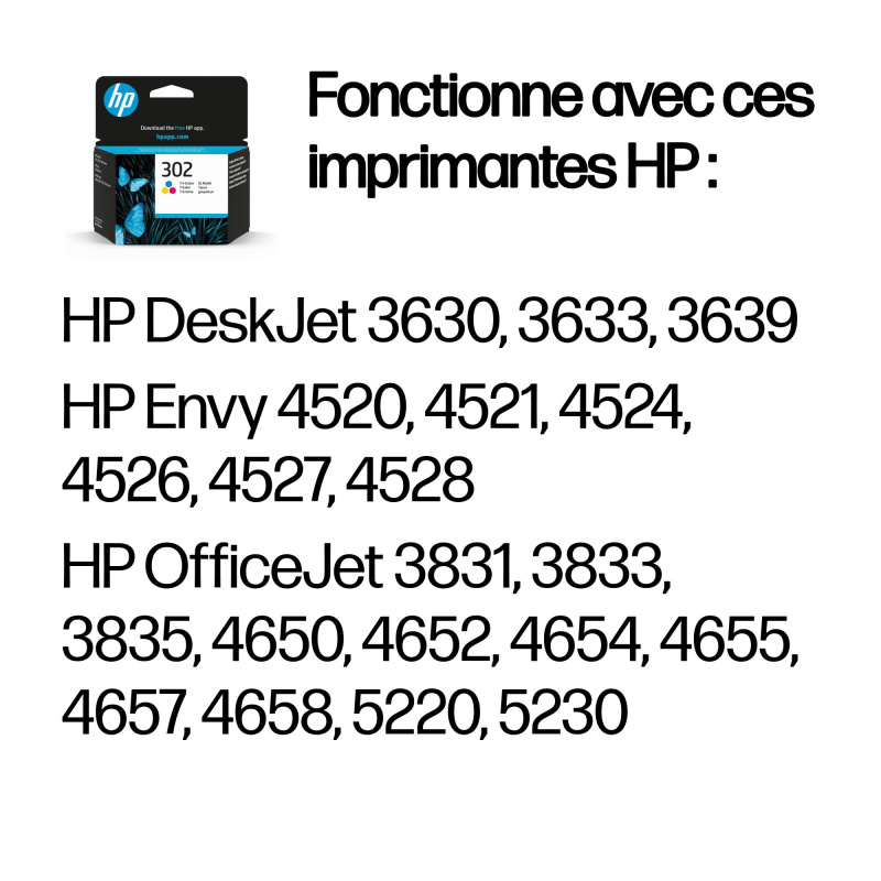 HP 302 Cartouche d’encre trois couleurs authentique