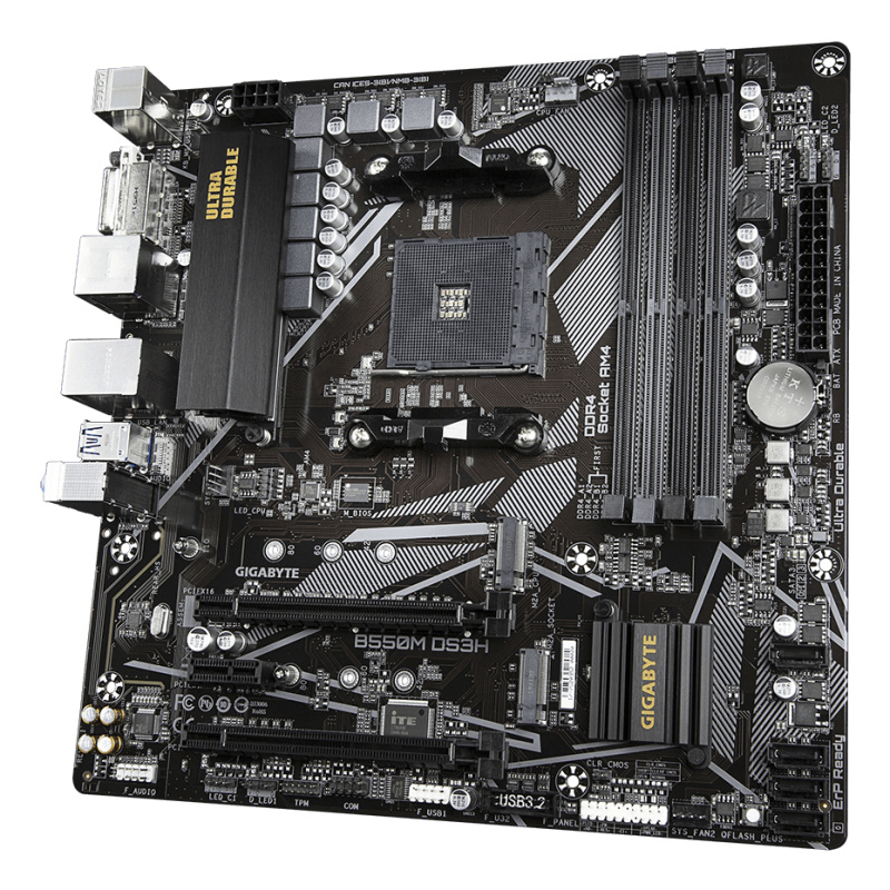 GIGABYTE B550M DS3H Carte mère - Processeurs AMD Ryzen 5000, VRM 5+3 phases, jusqu'à 4733 MHz DDR4, 1xPCIe 4.0 + 1xPCIe 3.0 M.2, LAN 1GbE, USB 3.2 Gen 1